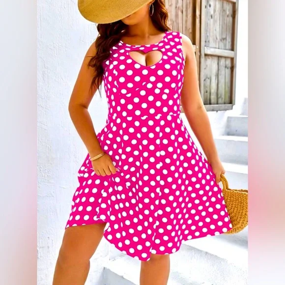 SHEIN | Dresses | Nwt Barbie Pink White Polka Dot Heart Cut Out Front Dress  2x6 | Poshmark